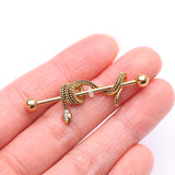 Detail View 2 of Golden Antique Serpent Snake Sparkle Steel Industrial Barbell-Clear Gem