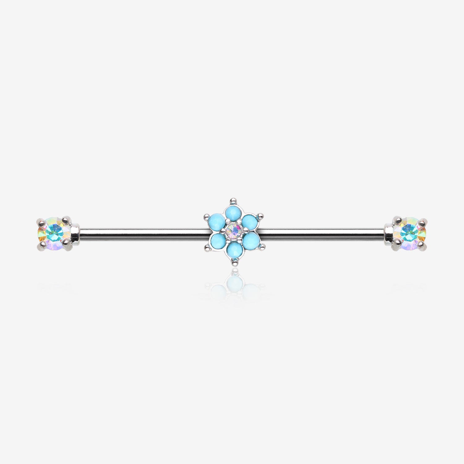 Turquoise Spring Flower Sparkle Prong Industrial Barbell-Aurora Borealis