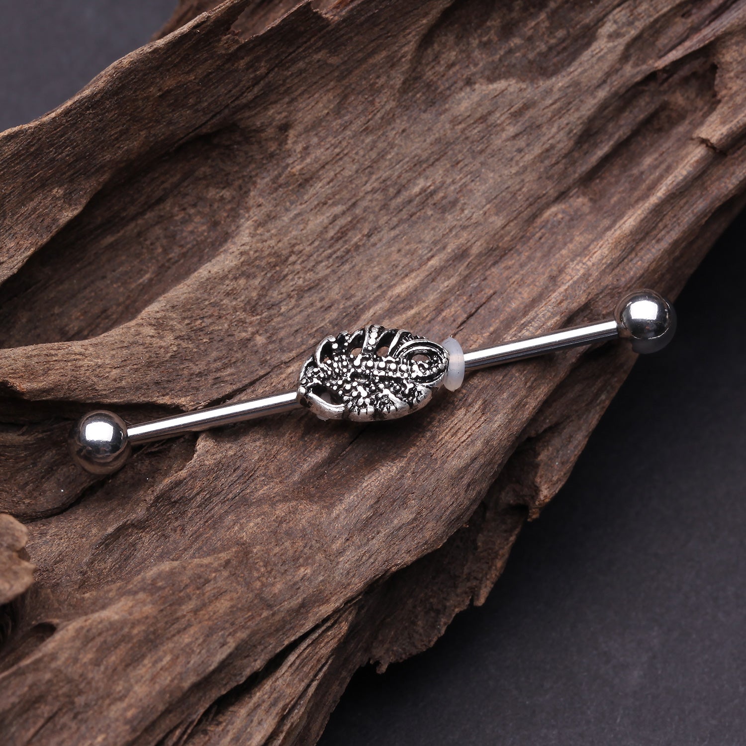 Vintage Filigree Leaflet Industrial Barbell-Steel