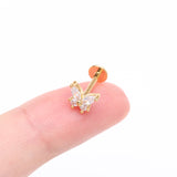 Detail View 2 of Golden Brilliant Sparkle Butterfly Prong Gem Top Flat Back Stud Labret-Clear Gem