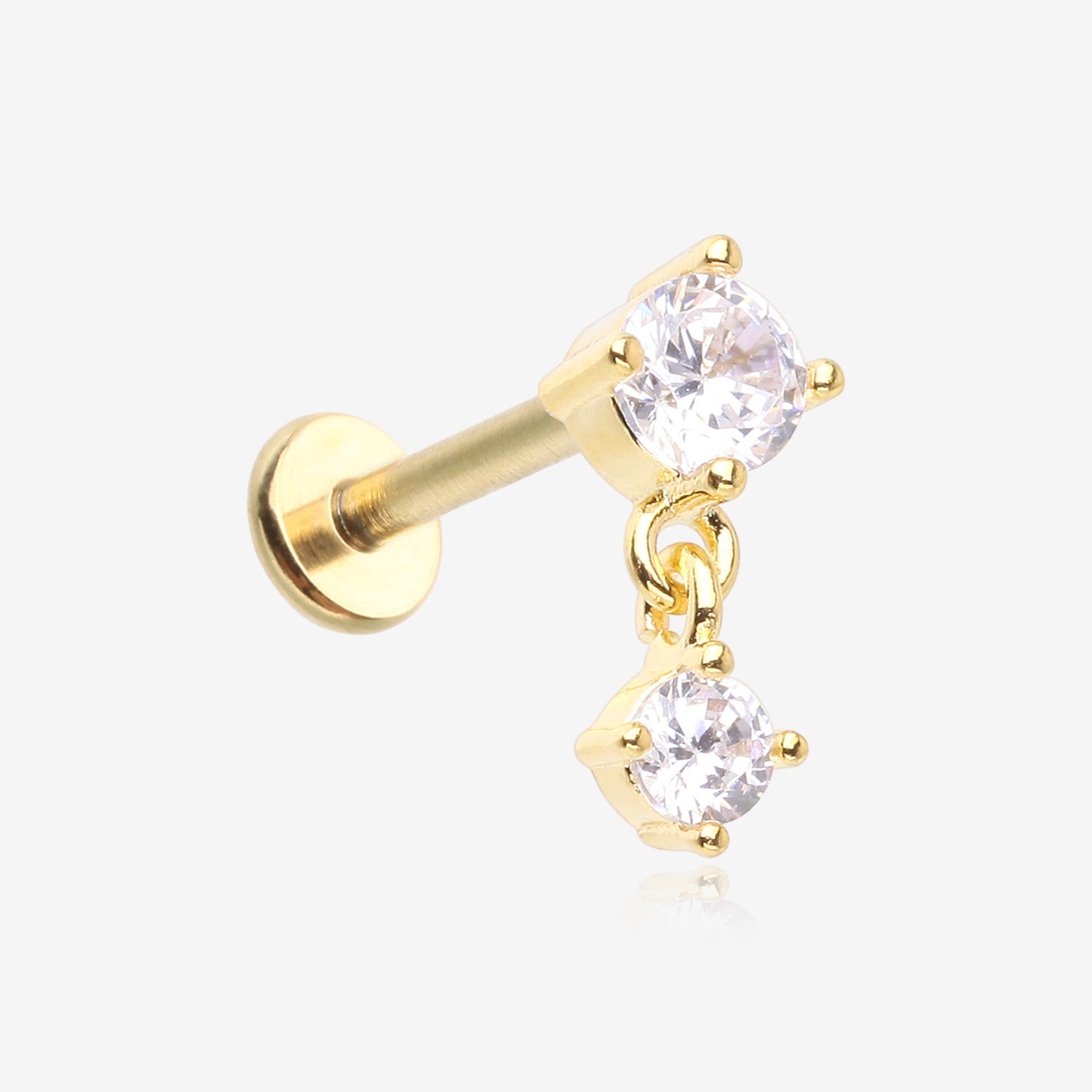 Golden Brilliant Sparkle Dainty Dangle Prong Gem Top Flat Back Stud Labret-Clear Gem