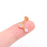 Detail View 2 of Golden Brilliant Sparkle Dainty Dangle Prong Gem Top Flat Back Stud Labret-Clear Gem