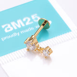 Detail View 4 of Golden Brilliant Sparkle Dainty Dangle Prong Gem Top Flat Back Stud Labret-Clear Gem