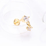 Detail View 1 of Golden Brilliant Sparkle Dainty Dangle Prong Gem Top Flat Back Stud Labret-Clear Gem