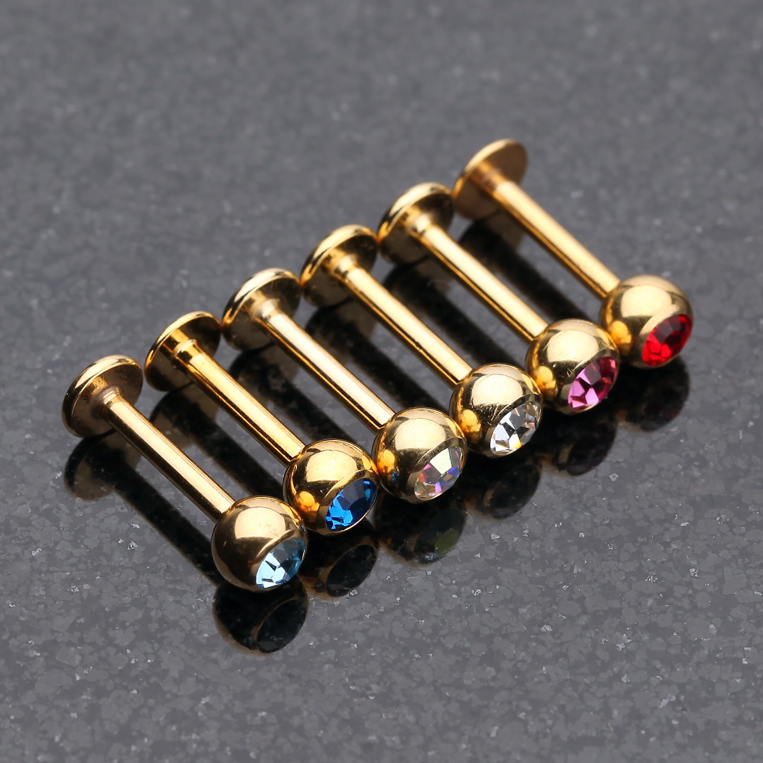 Detail View 1 of Gold Plated Gem Ball Steel Labret-Blue