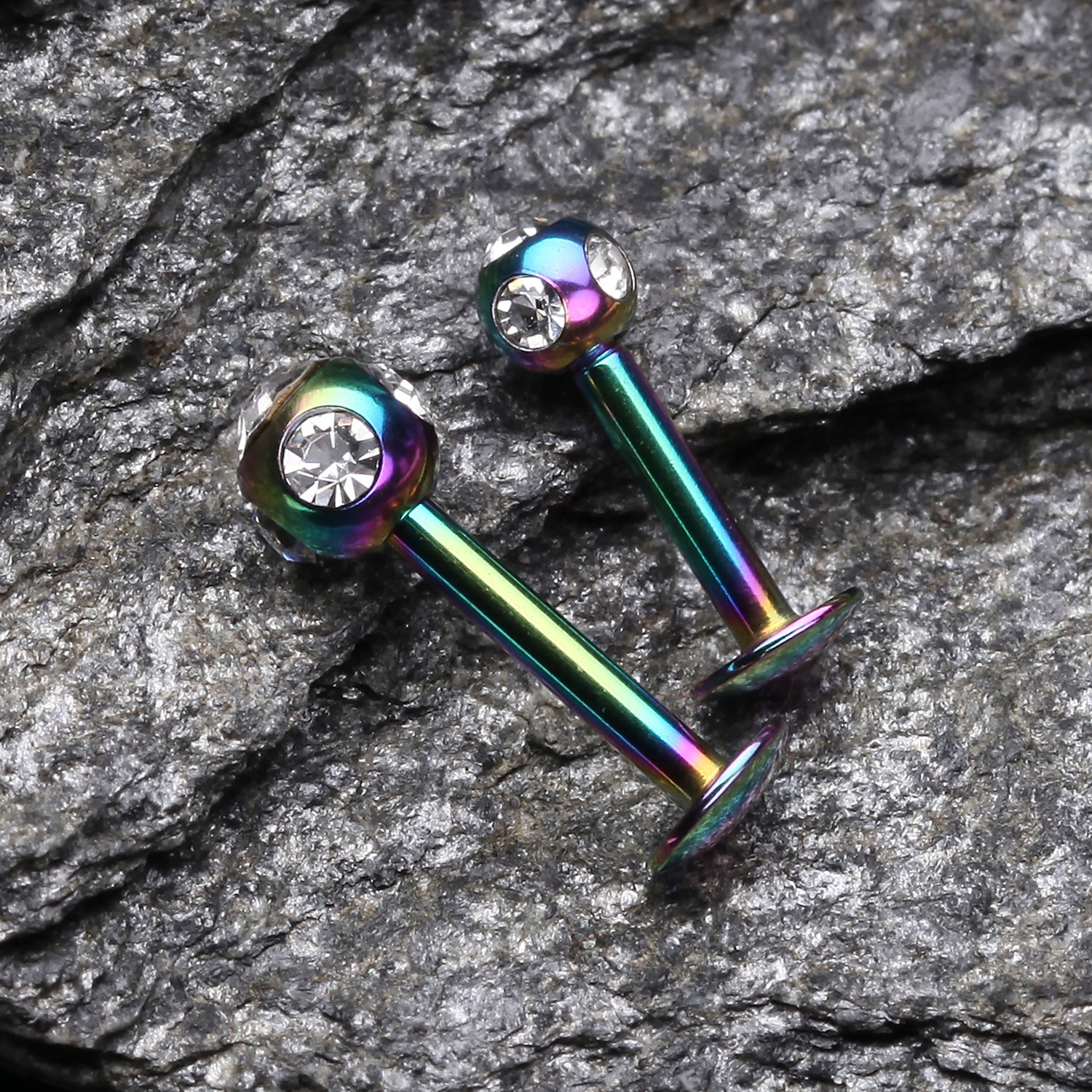 Detail View 1 of Colorline PVD Aurora Gem Ball Steel Labret-Rainbow/Clear
