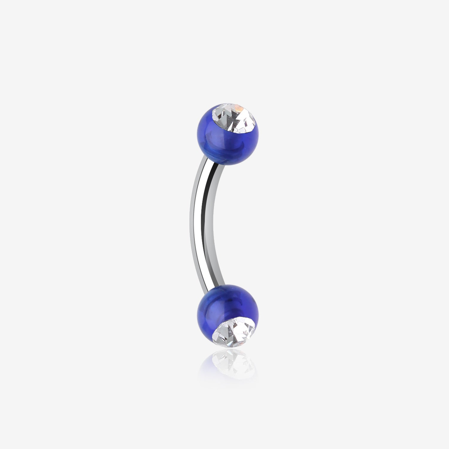 Acrylic Gem Ball Curved Barbell Eyebrow Ring-Blue/Clear
