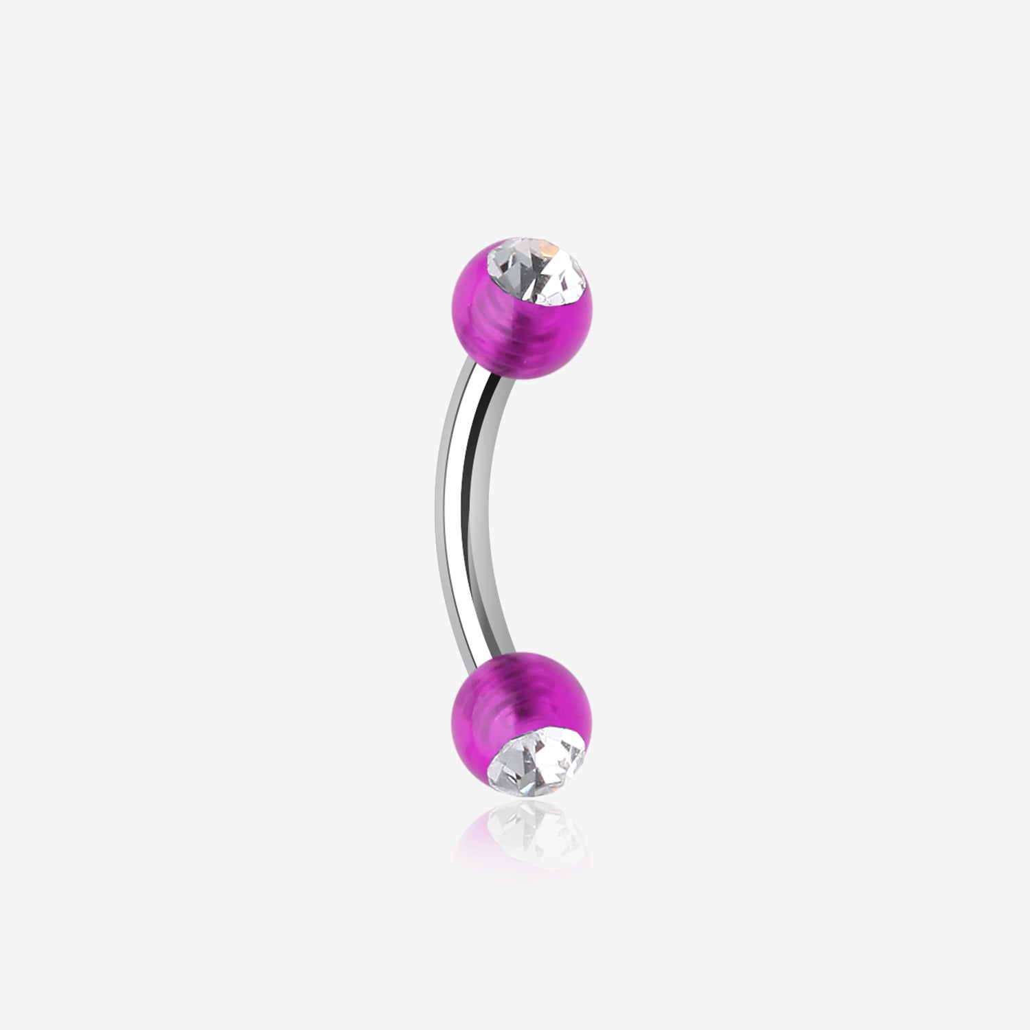 Acrylic Gem Ball Curved Barbell Eyebrow Ring-Purple/Clear