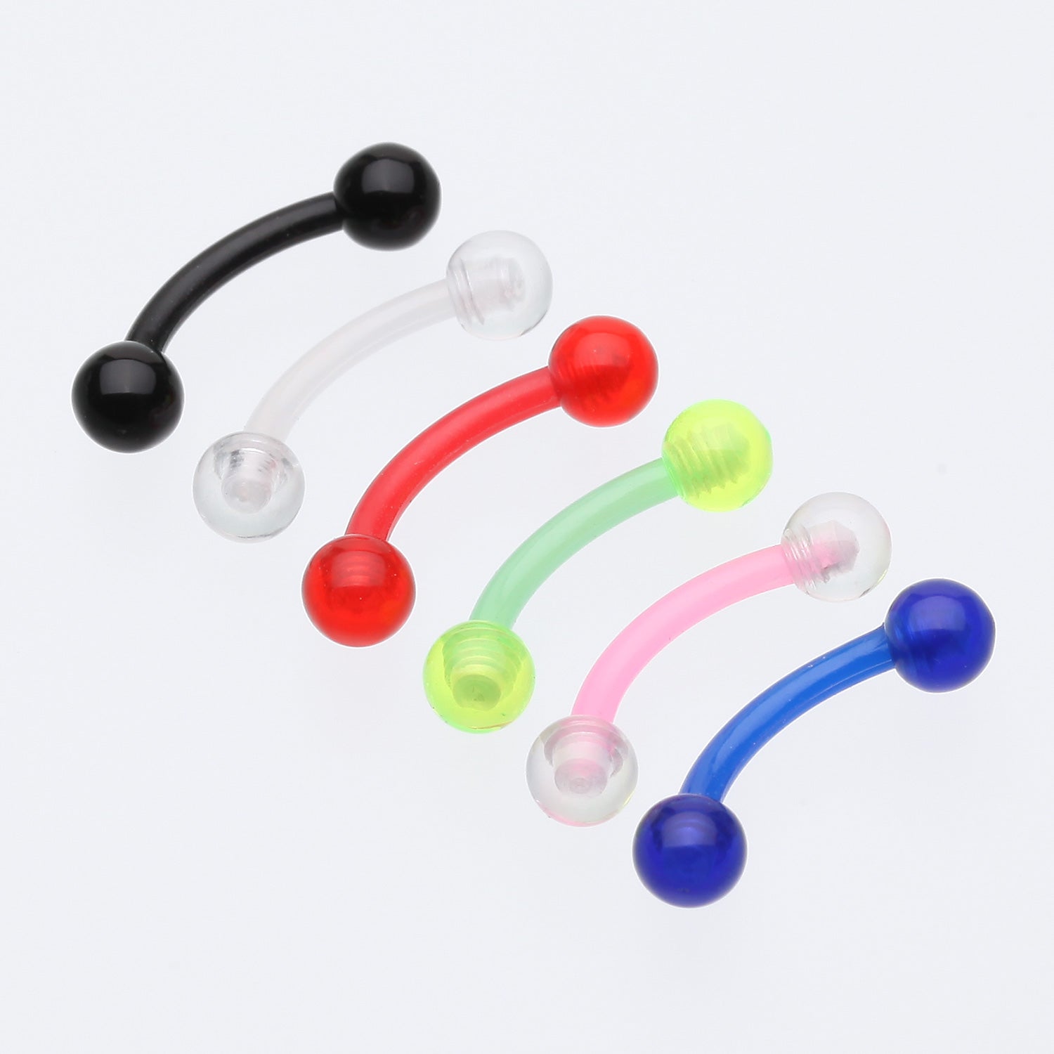 Detail View 1 of Acrylic Flexible Shaft Curved Barbell Eyebrow Ring-Black