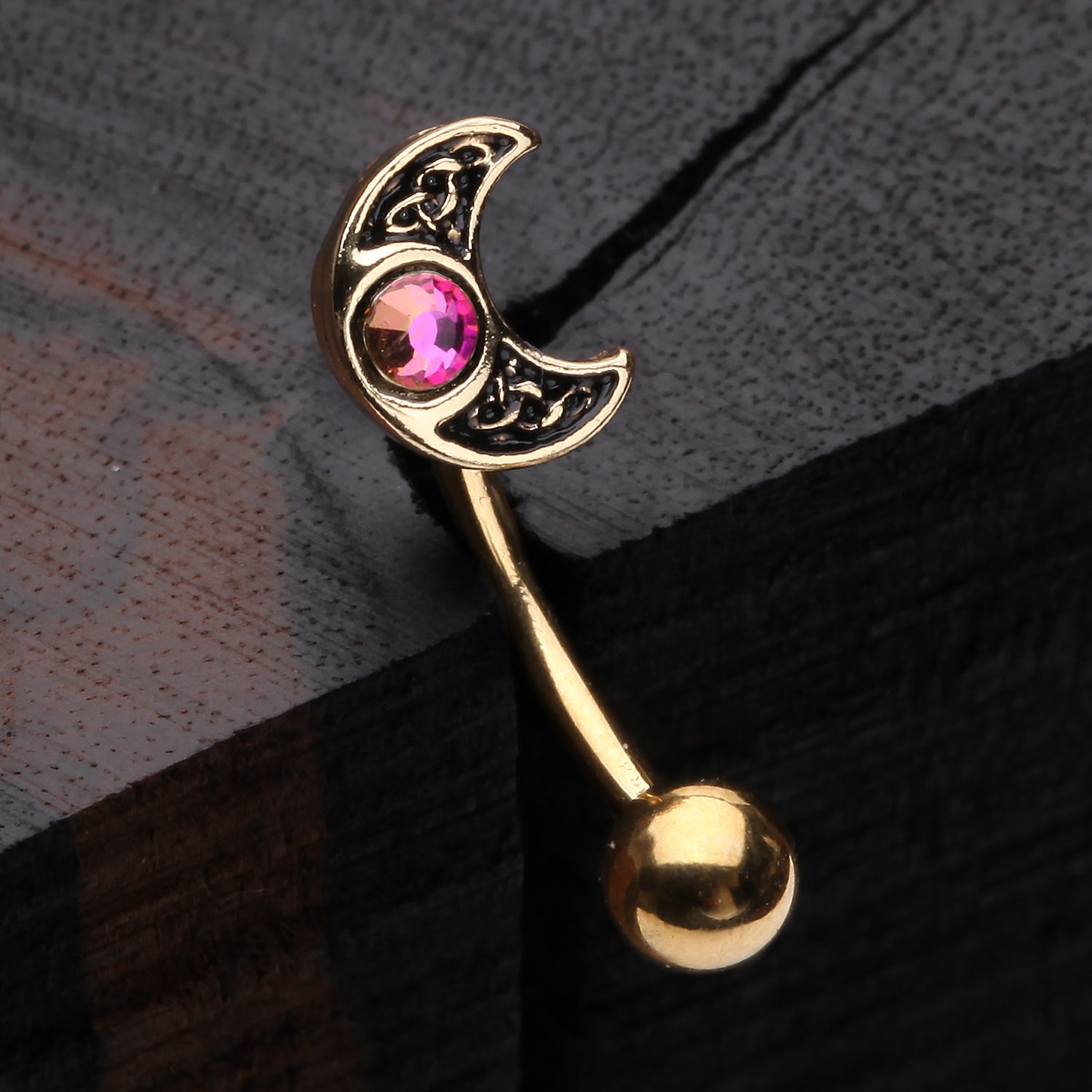 Golden Filigree Crescent Moon Sparkle Curved Barbell