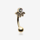 Golden Vintage Floral Vitrail Sparkle Curved Barbell