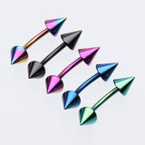 Detail View 1 of Colorline PVD Spike Curved Barbell Ring-Rainbow