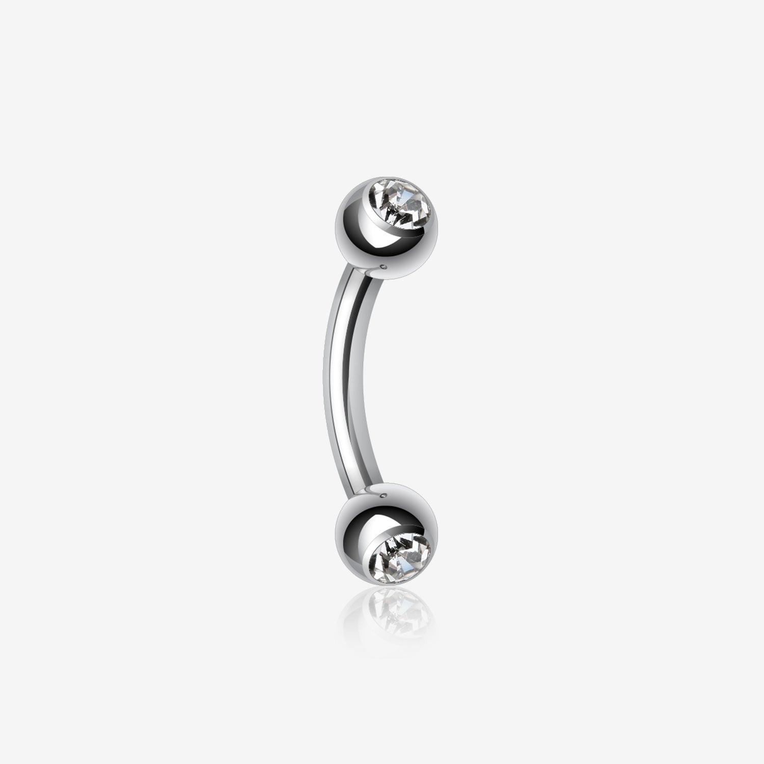 Double Gem Ball Curved Barbell Eyebrow Ring-Clear Gem