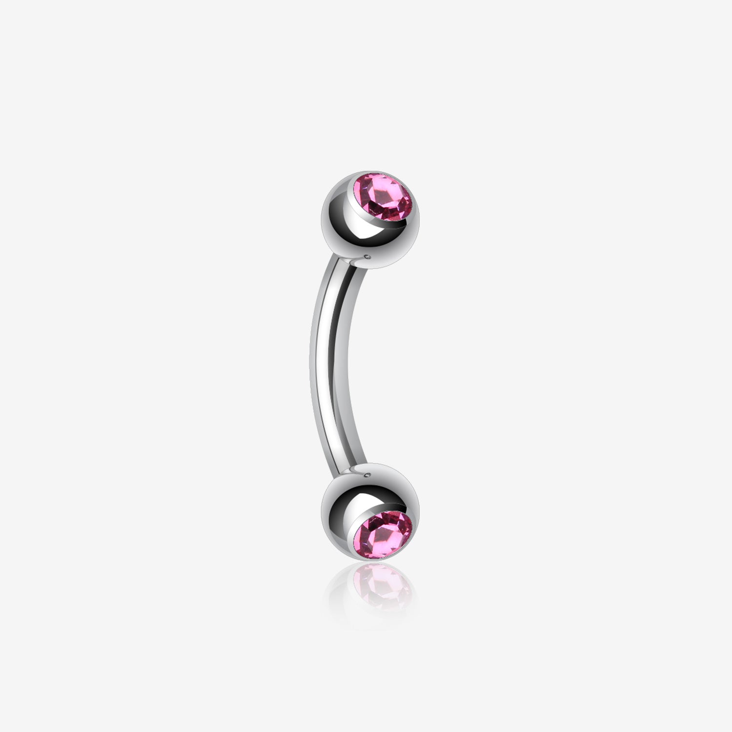 Double Gem Ball Curved Barbell Eyebrow Ring-Pink