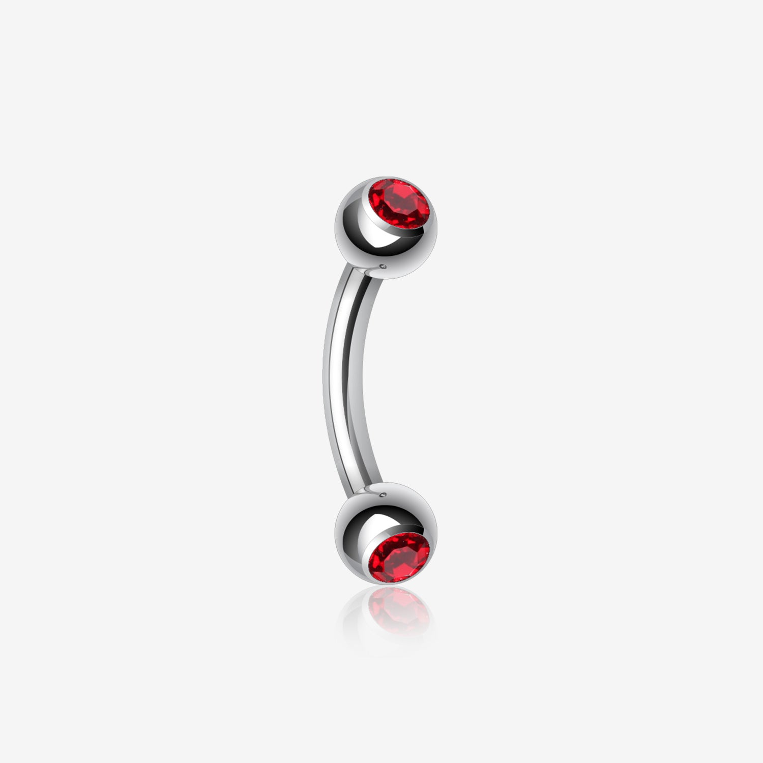 Double Gem Ball Curved Barbell Eyebrow Ring-Red