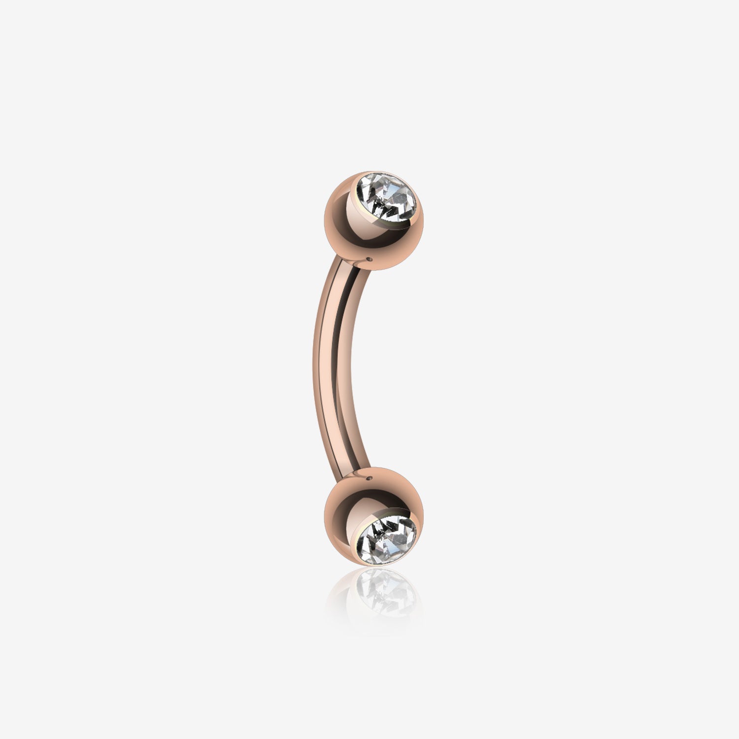Rose Gold Gem Ball Curved Barbell Eyebrow Ring-Clear Gem