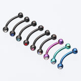 Detail View 1 of Colorline PVD Double Gem Ball Curved Barbell Eyebrow Ring-Green/Clear