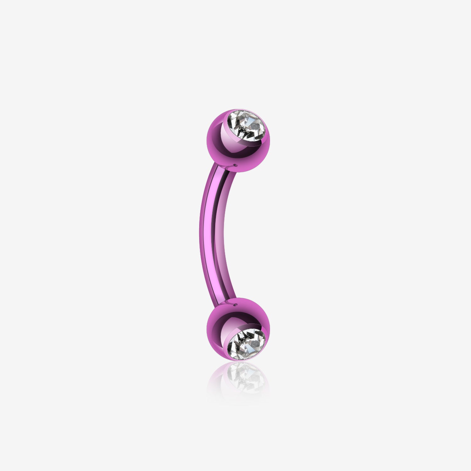 Colorline PVD Double Gem Ball Curved Barbell Eyebrow Ring-Purple/Clear