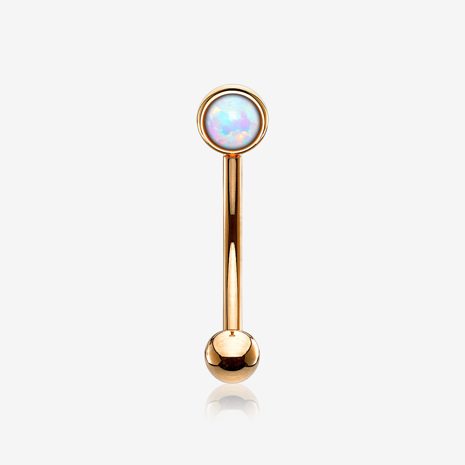 Rose Gold Fire Opal Press Fit Sparkle Curved Barbell-White Opal