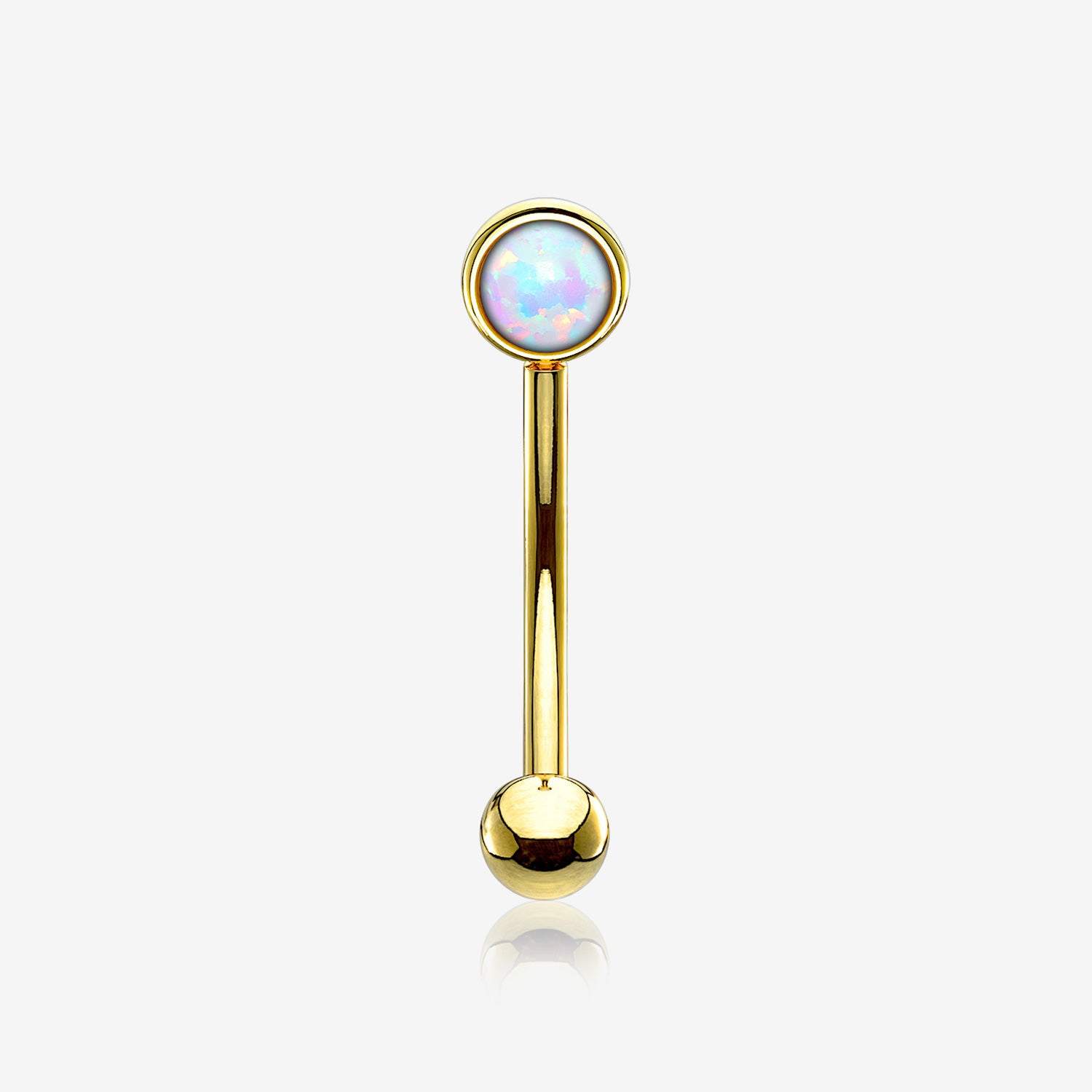 Golden Fire Opal Press Fit Sparkle Curved Barbell-White Opal