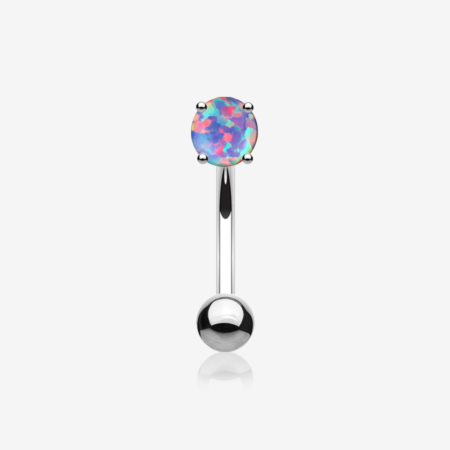 Fire Opal Prong Set Sparkle Curved Barbell-Purple Opal