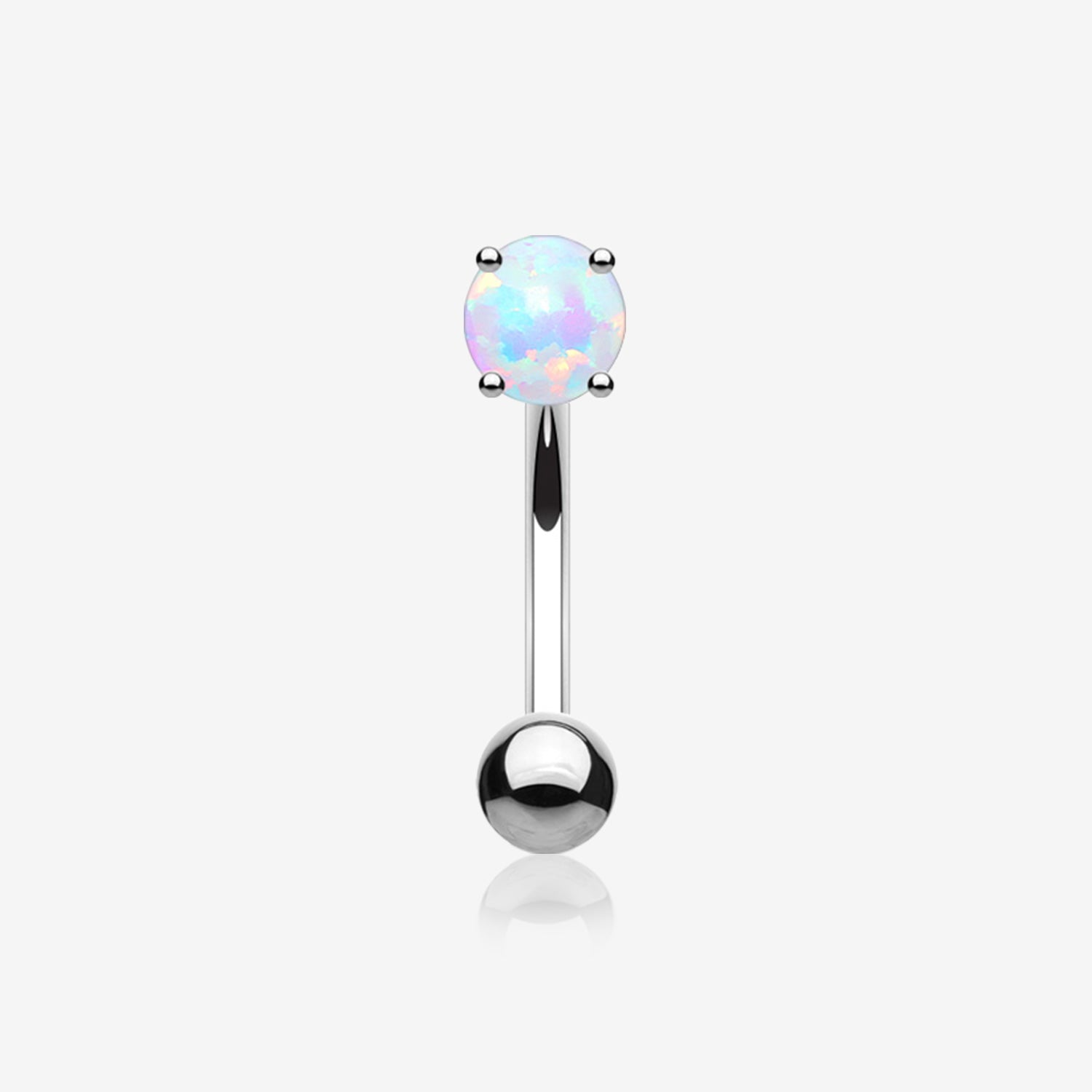 Fire Opal Prong Set Sparkle Curved Barbell-White Opal