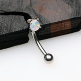 Detail View 1 of Fire Opal Prong Set Sparkle Curved Barbell-White Opal