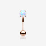 Rose Gold Fire Opal Prong Set Sparkle Curved Barbell-White Opal