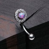 Detail View 1 of Brilliant Sparkle Gems Fire Opal Prong Set Curved Barbell-Purple Opal