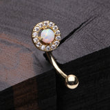 Detail View 1 of Golden Brilliant Sparkle Gems Fire Opal Prong Set Curved Barbell-White Opal