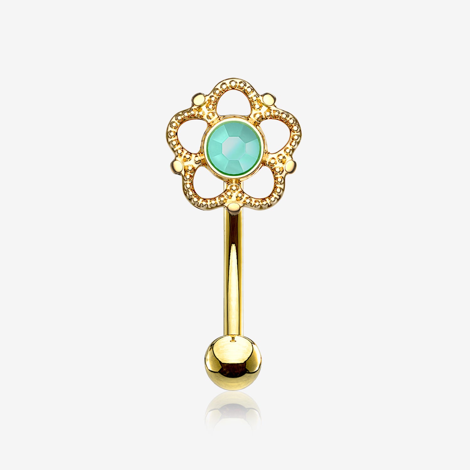 Golden Bali Turquoise Filigree Flower Curved Barbell