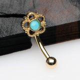 Detail View 1 of Golden Bali Turquoise Filigree Flower Curved Barbell