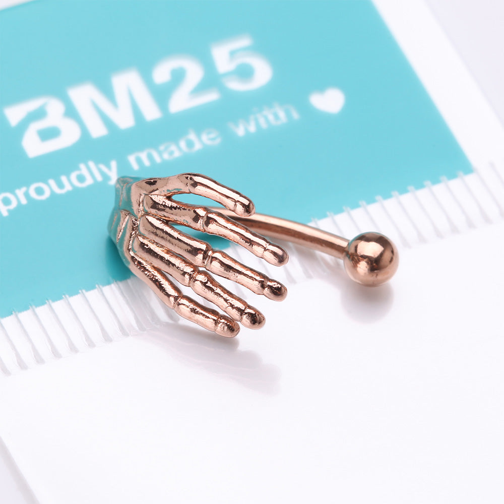 Detail View 4 of Rose Gold Skeleton Hand of Death Curved Barbell