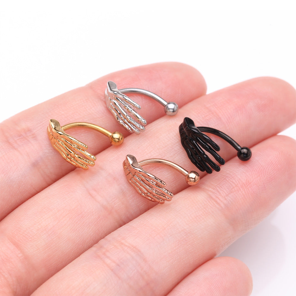 Detail View 3 of Rose Gold Skeleton Hand of Death Curved Barbell