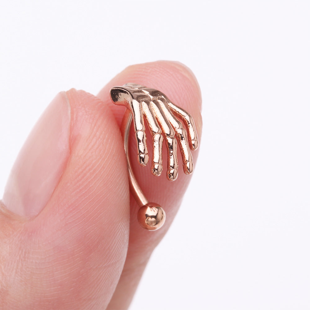 Detail View 2 of Rose Gold Skeleton Hand of Death Curved Barbell