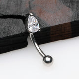 Detail View 1 of Teardrop Gem Sparkle Prong Set Curved Barbell-Clear Gem