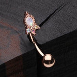 Rose Gold Victorian Adorn Opalescent Sparkle Curved Barbell-White/Aurora Borealis