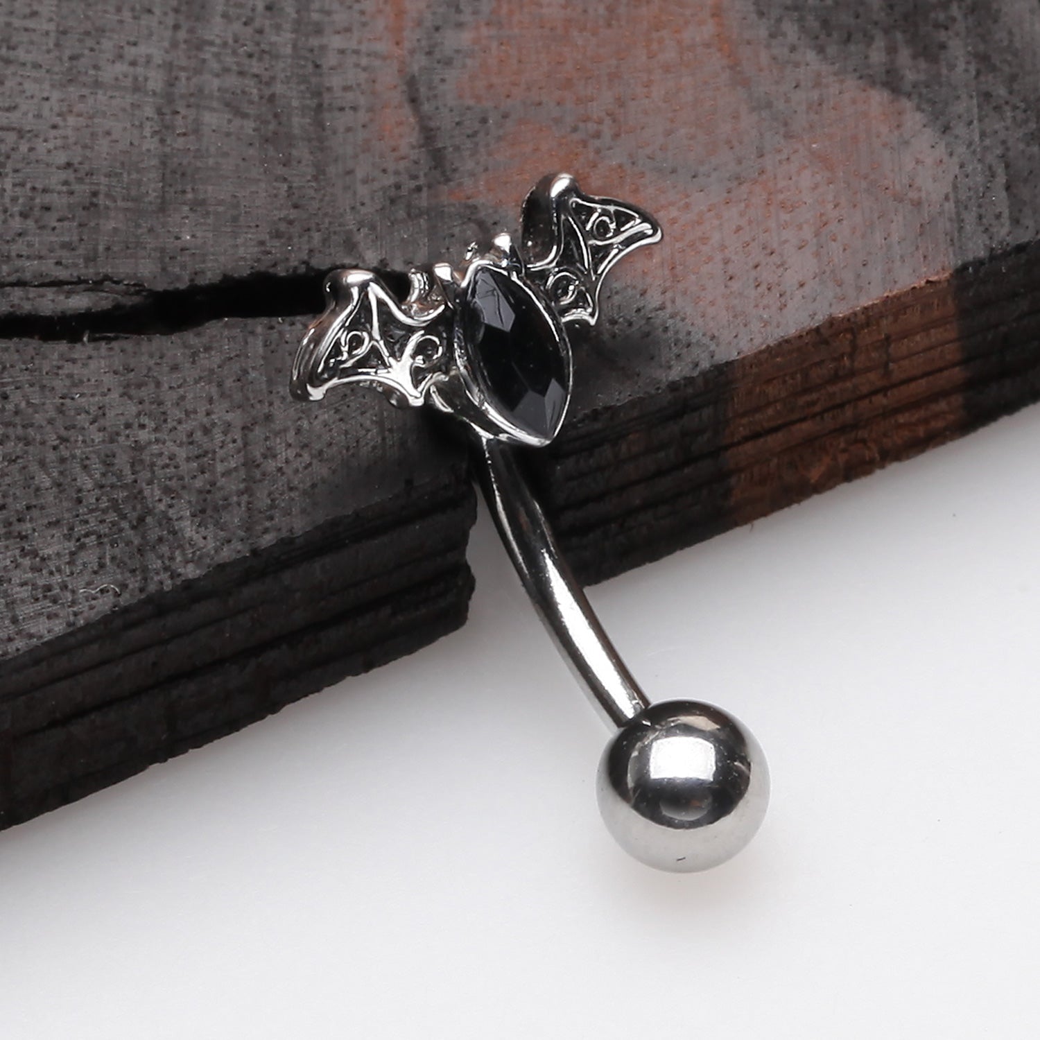 Detail View 1 of Victorian Goth Bat Sparkle Curved Barbell-Black