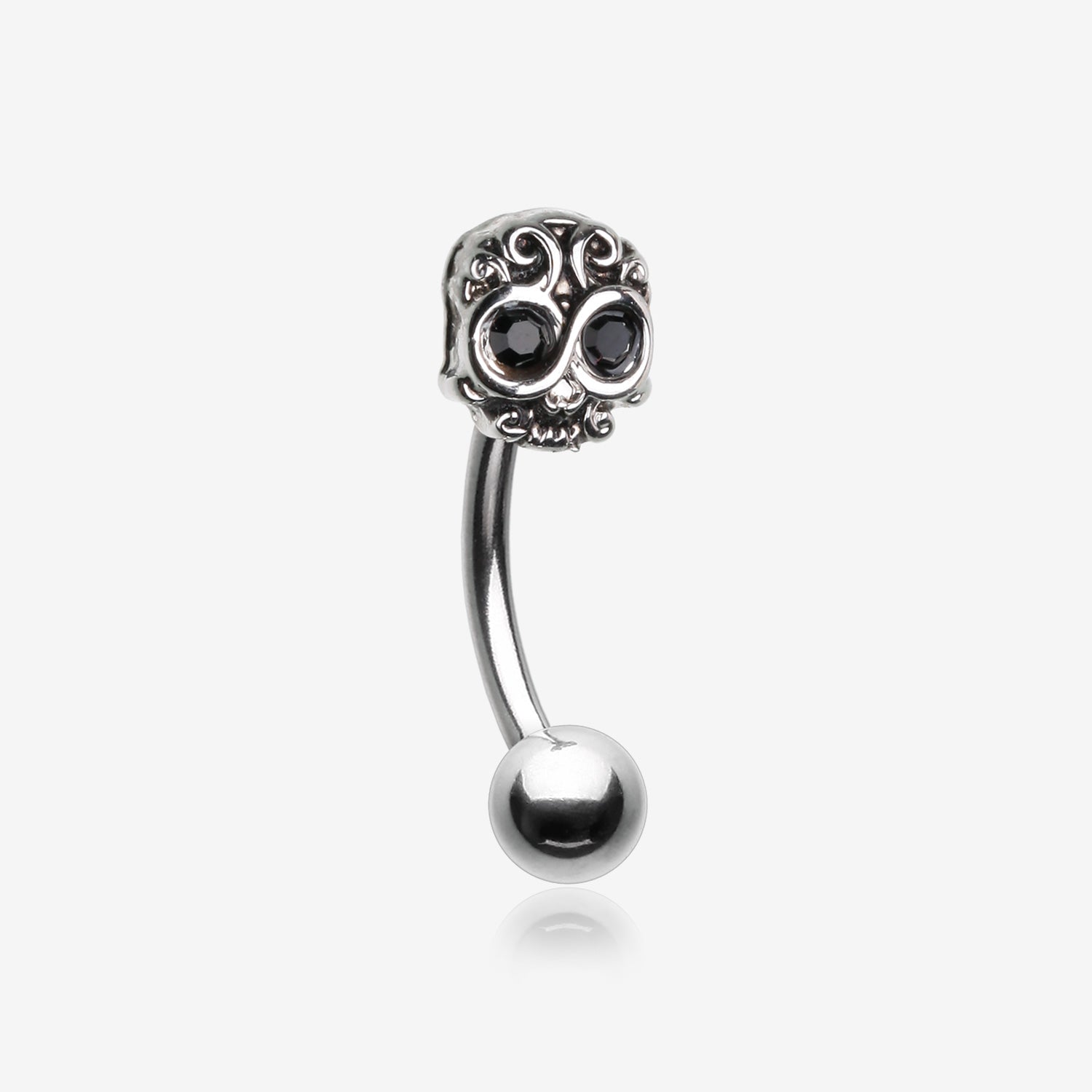 Calavera Skull Sparkle Curved Barbell-Black