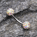 Detail View 1 of Multi-Gem Sparkle Curved Barbell Eyebrow Ring-Aurora Borealis
