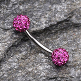 Detail View 1 of Multi-Gem Sparkle Curved Barbell Eyebrow Ring-Fuchsia