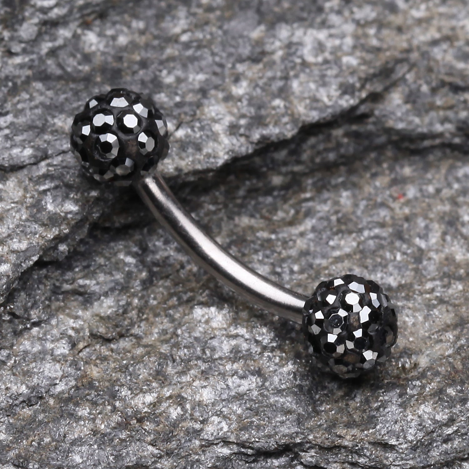 Detail View 1 of Multi-Gem Sparkle Curved Barbell Eyebrow Ring-Hematite