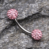 Detail View 1 of Multi-Gem Sparkle Curved Barbell Eyebrow Ring-Light Pink