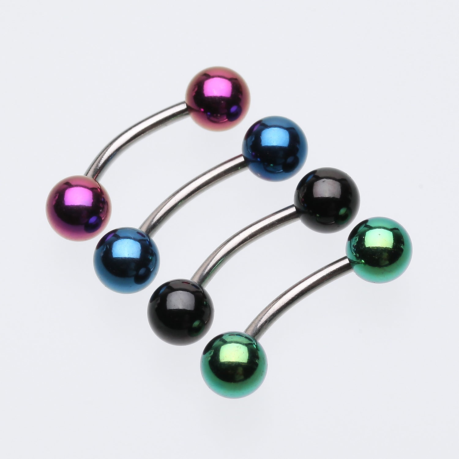 Detail View 1 of Colorline PVD Ball Top Steel Curved Barbell Ring-Blue