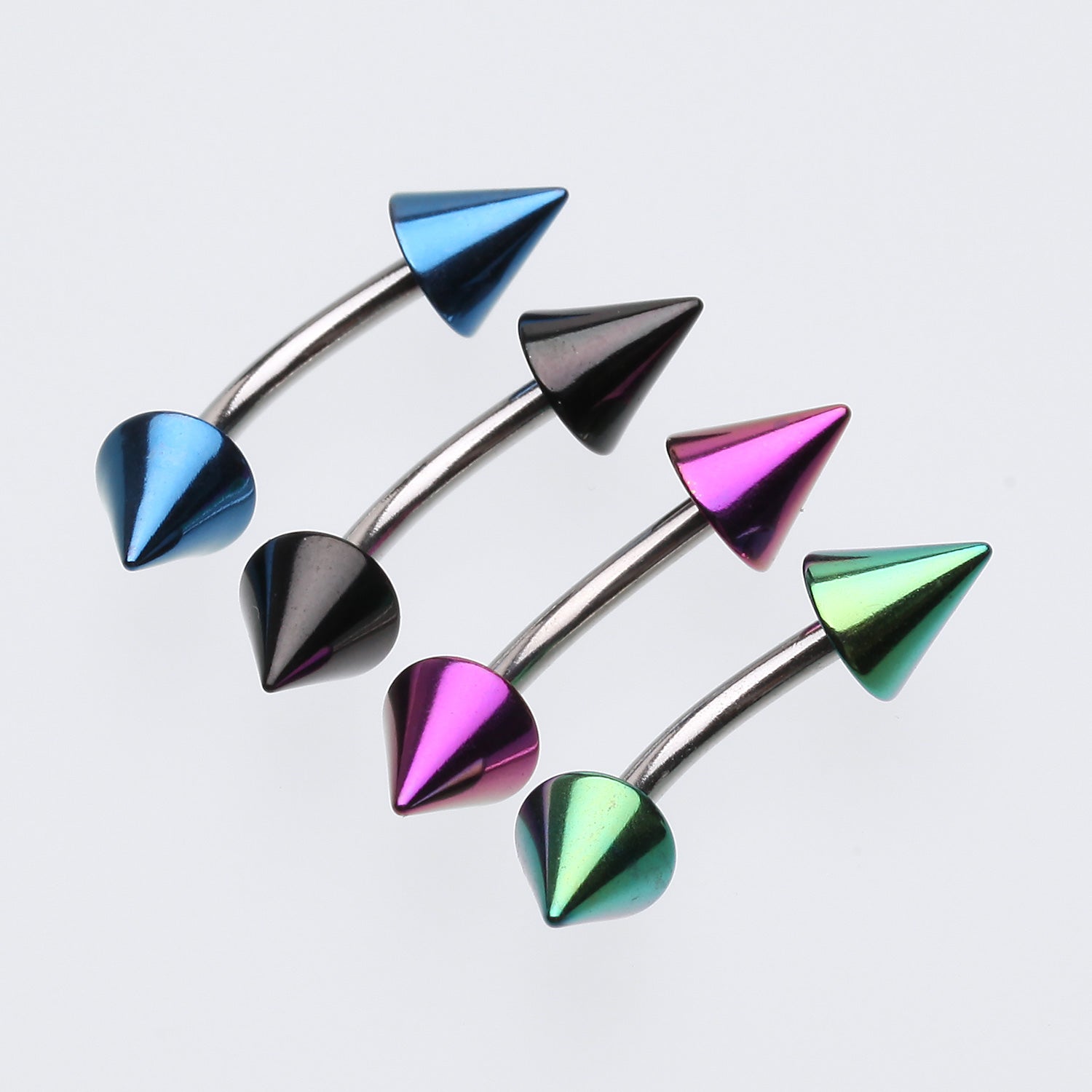 Detail View 1 of Colorline PVD Spike Top Curved Barbell Ring-Green