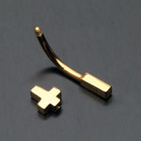 Detail View 1 of Golden Cross Curved Barbell Eyebrow Ring-Gold