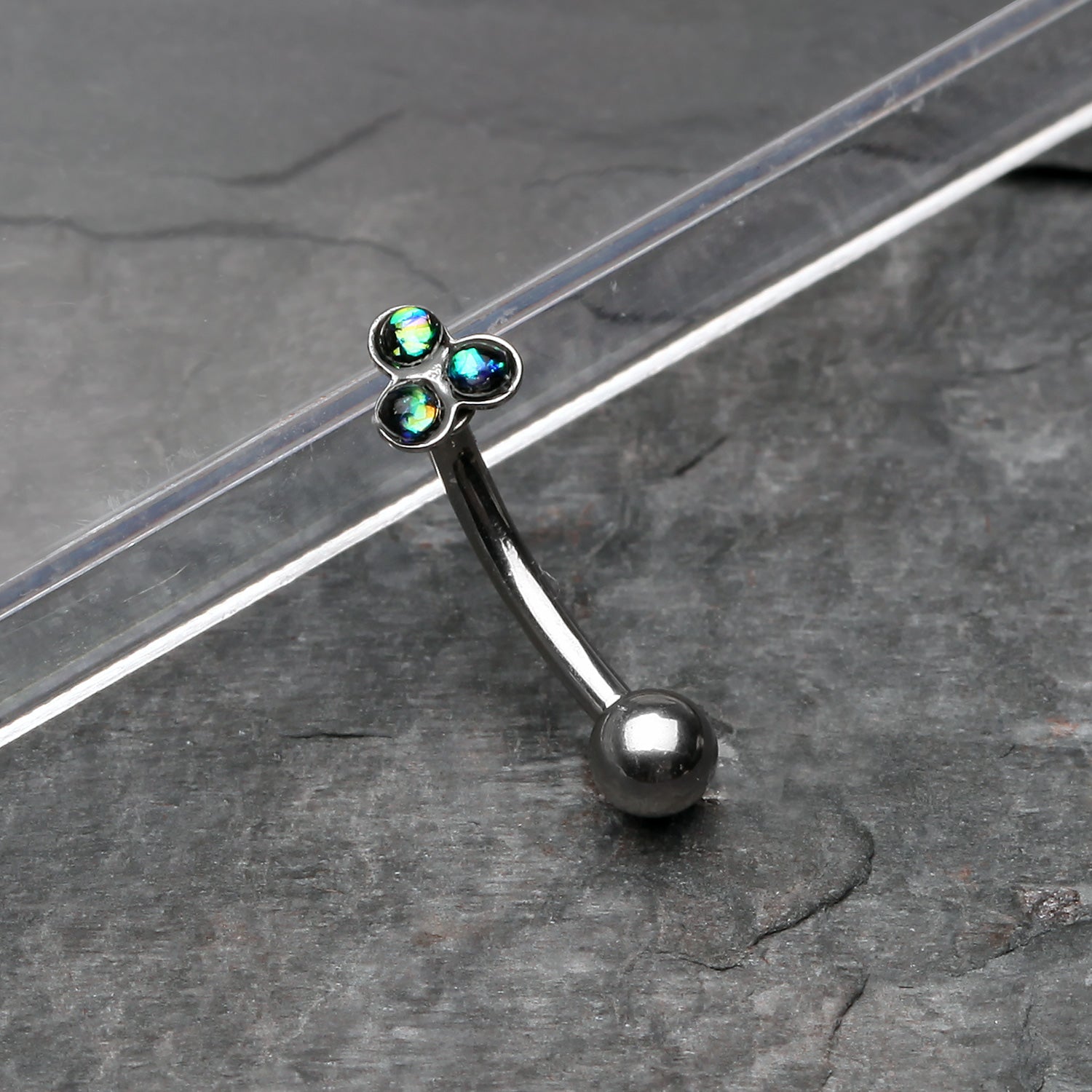 Detail View 1 of Trinity Opal Sparkle Curved Barbell Ring-Black