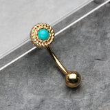 Detail View 1 of Golden Vintage Rope Turquoise Eyebrow Curved Barbell Ring -Turquoise