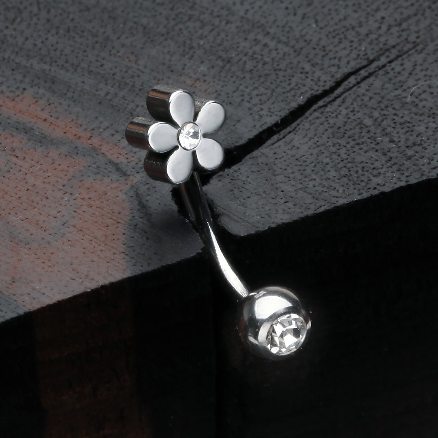 Grand Plumeria Sparkle Flower Curved Barbell-Clear