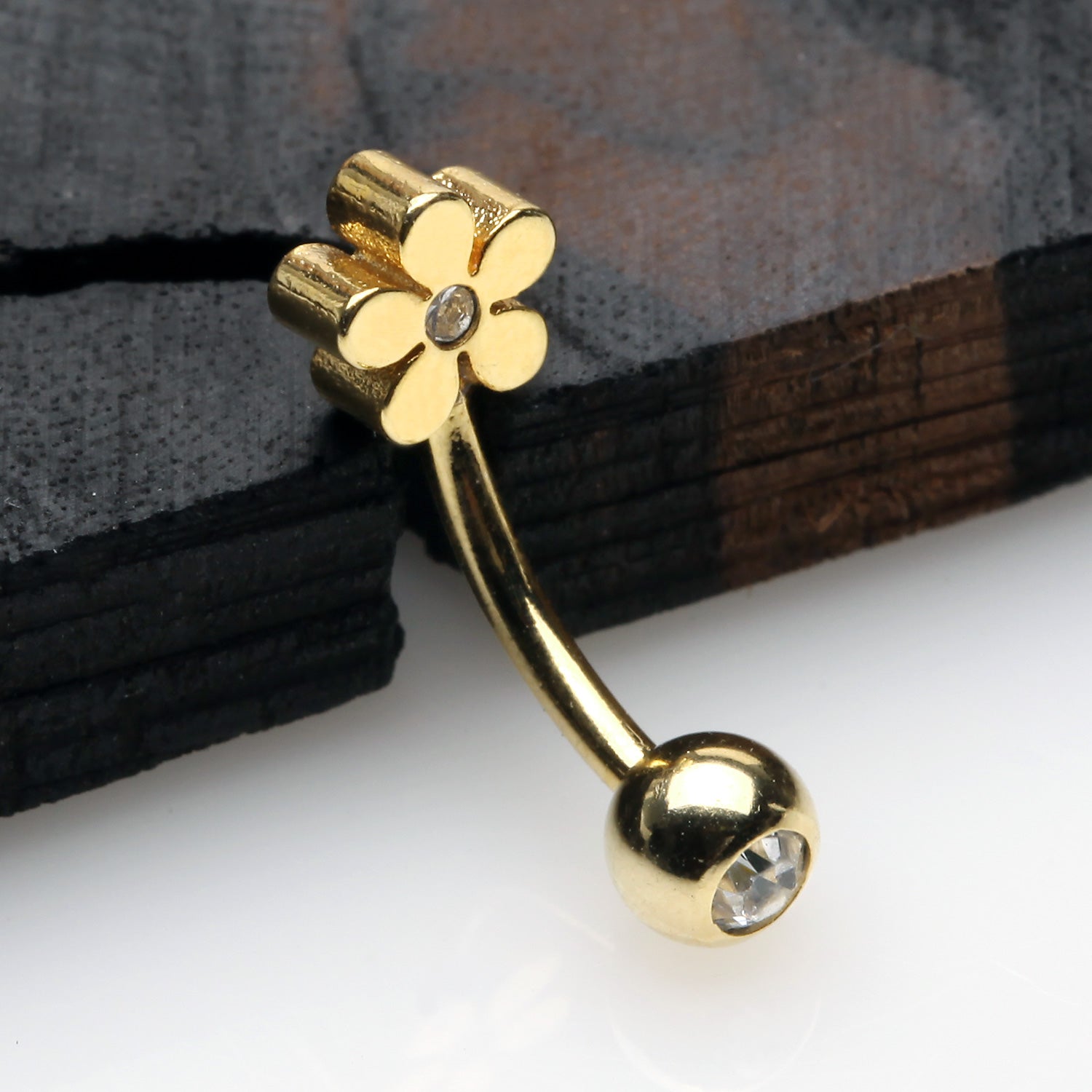 Golden Grand Plumeria Sparkle Curved Barbell-Clear